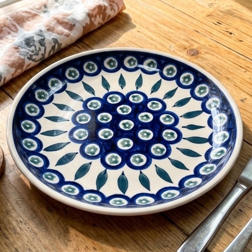 Vintage Boleslawiec Polish Pottery Dessert Plate Hand Made in Poland Peacock